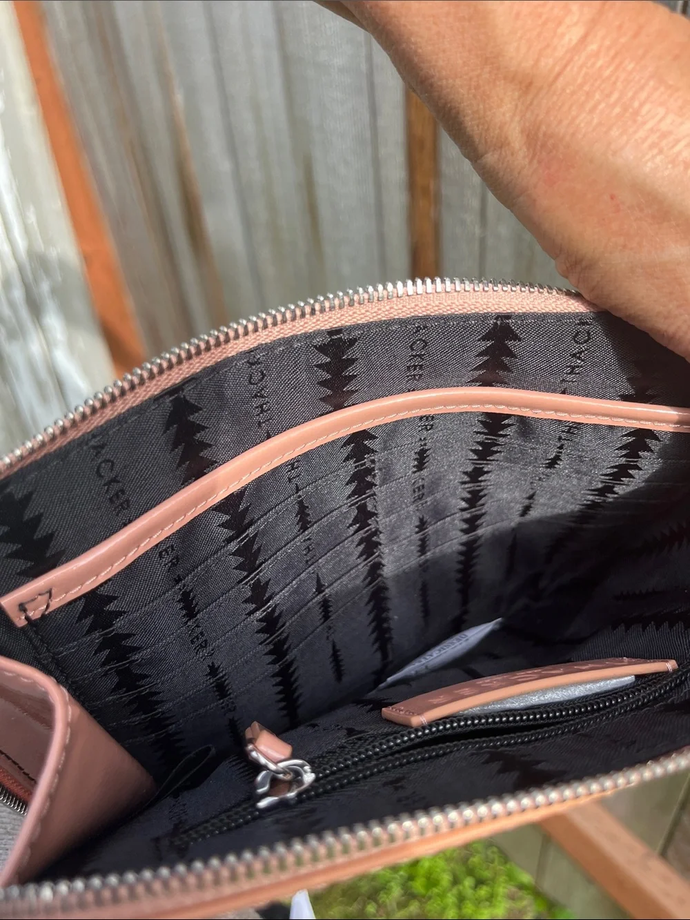Thacker Peach Leather Wristlet with Silver Ring Handle